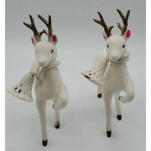 Vintage 2 Plastic White Flocked Chistmas Reindeer Large Bell JAPAN